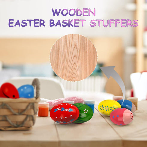 Easter Basket Stuffers, Set of 6 Easter Eggs, Wooden Percussion Musical Shaker Egg for Toddlers Kids Babies Boys Girls Valentines Day Christmas Gi...