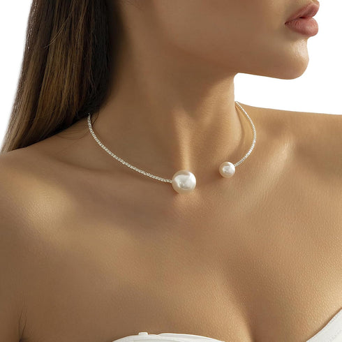 Elegant Metal Big Ball Collar Necklace Pearl Open Clavicle Chain Long Tassel Pearls Pendant Necklace Statement Beaded Link Chain Choker Necklace f...
