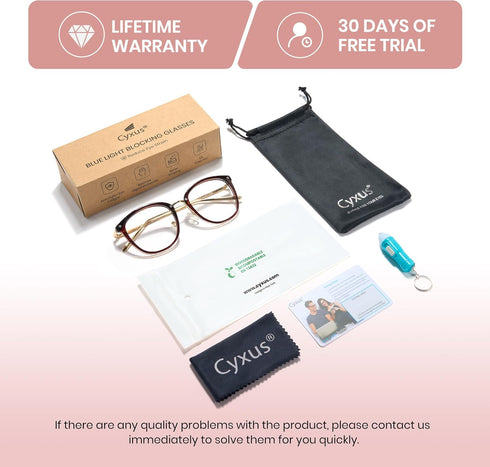 Cyxus TR90 Cat Eye Women Eyewear Frames Round Stylish Retro Metal Ultra Light Blue Light Glasses UV Blocking Eyeglasses...