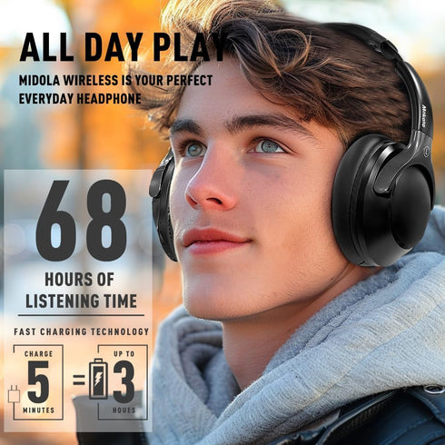 Bluetooth Headphones Over Ear 68H Playtime 6 EQ Wireless Headset with Microphone HiFi Stereo Foldable Lightweight Deep Bass for Travel Home Office...