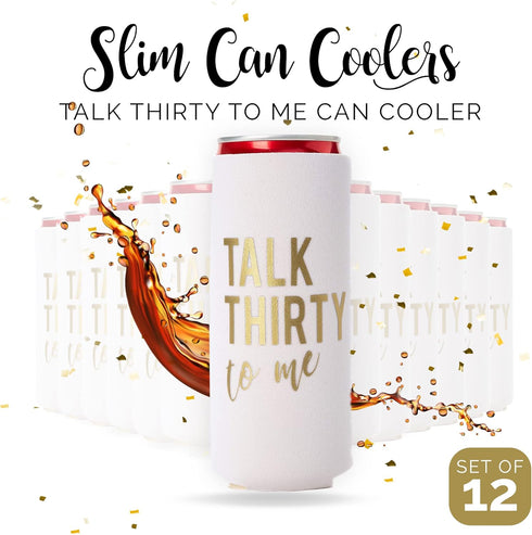 Talk Thirty to Me Can Coolers, Set of 12-30th Birthday Decorations and Party Favors for Her or Him, Dirty 30 Gifts for Women...
