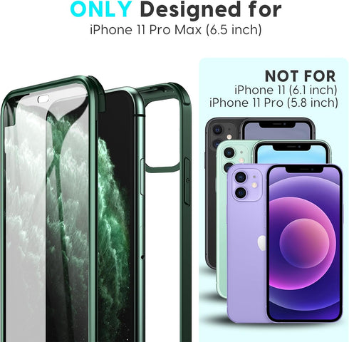 Designed for iPhone 11 Pro Max Full Body Case, Full Body Rugged Case with Built-in 9H Tempered Glass Screen Protector for iPhone (Midnight Green)....