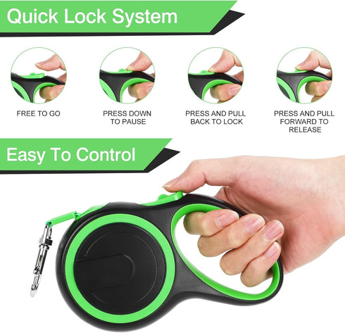 UrbanX Retractable Dog Leash for Large and Strong Breed Dogs with Anti-Slip Handle 24ft Strong Nylon Tape One-Handed Brake Pause Lock - Green...