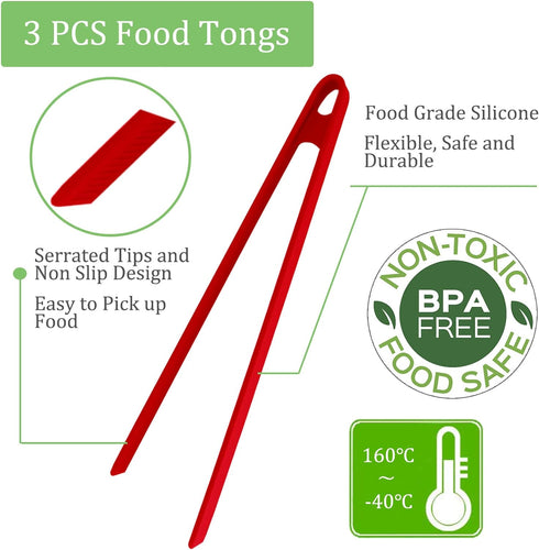 3PCS Silicone Toast Tongs, Trivet Tongs for Cooking, 11.8Inch Silicone Kitchen Tong with Anti-slip Design, Long BBQ Grilling Tongs for Toaster, Pa...