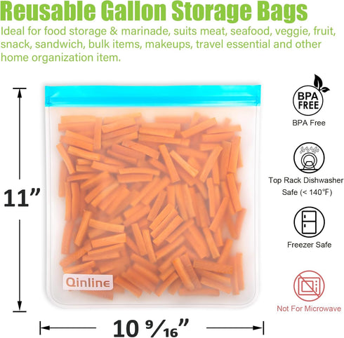 Reusable Gallon Food Storage Bags - 10 Pack BPA Free Dishwasher Safe Gallon Freezer Bags, Extra Thick Leakproof Silicone & Plastic Free Reusable L...