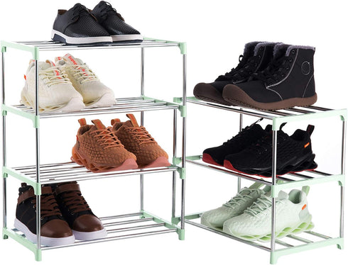 4-Tier Stackable Small Shoe Rack, Lightweight Shoe Shelf Storage Organizer for Entryway, Hallway and Closet (Green)...
