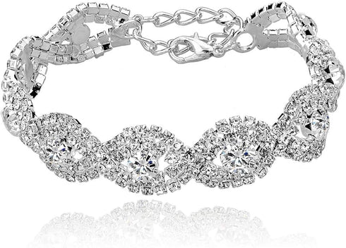 Long Way Women's Silver/Gold Plated Crystal Bracelets 6.7"+2.4"...