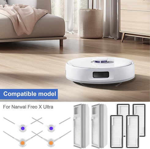 10 PCS Accessories Kit for HNarwal Freo X Ultra, Narwal Freo X Plus Robot Vacuum Cleaner Replacement Spare Parts, 4 Side Brushes + 4 Filters + 2 D...