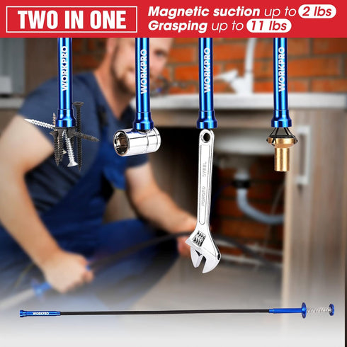 WORKPRO 4PC Telescoping Magnetic Pick Up Tool Kit, Includes Telescoping Inspection Mirror, 2PC Magnetic Pick Up Tool And Four Claw Grabber Tool, P...