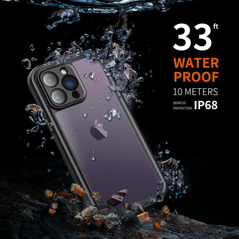 inkolelo Compatible with iPhone 14 Pro Max Waterproof Case, Built-in Screen Full-Body Protector with Floating Strap IP68 Waterproof Case- Matte Bl...