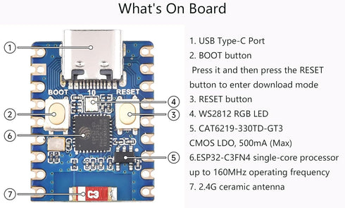 ESP32-C3 Mini Development Board, Based on ESP32-C3FN4 Single-Core Processor 160MHz Running Frequency, Support 2.4GHz Wi-Fi & Bluetooth 5, Onboard ...