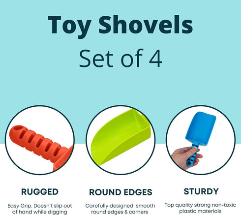 4E's Novelty 4 Pack Beach Shovels 8 Inch, Heavy Duty Plastic Sand Shovel for Kids, - Great for Planting Gardening Shovels for Toddlers, Outdoor Di...