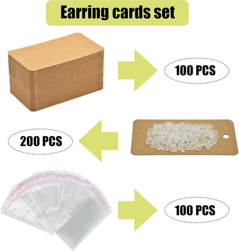 Twavang Earring Display Cards with 100Pcs Earring Holder Cards, 100 Pairs Clear Earring Backs and 100Pcs Self Adhesive Bags for Earrings Jewelry D...