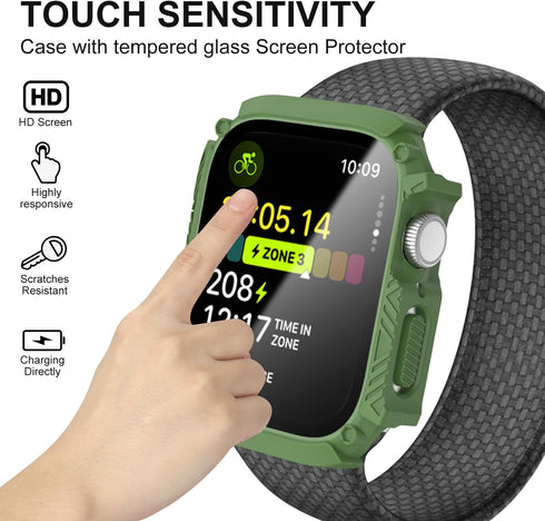 Waterproof Case 45mm for Apple Watch Series 9 8 7 with Tempered Glass Screen Protector, iWatch Full Protective Hard PC Bumper Face Cover for Men&W...