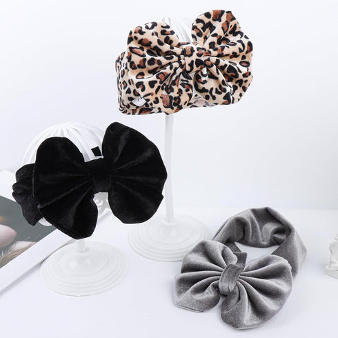 YanJie Leopard Baby Girl Hair Bow Headbands Soft Velvet Baby Bows Newborn Handmade Hair Hairbands Accessories Wide Headwraps for Toddler Kids Infa...