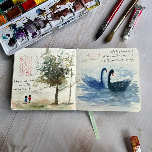 tumuarta Watercolor Journal, 3.5x5.5”, 140 LB, 300 GSM, Cotton Paper, Cold Press, 24 Sheets, 48 Pages, Watercolor Sketchbooks for Use As Travel No...