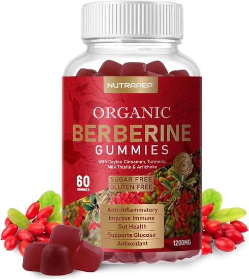 Premium Berberine HCl Gummies (1200mg) with Ceylon Cinnamon, Turmeric, Milk Thistle, and Artichoke - Sugar Free Gluten Free High Potency Supplemen...