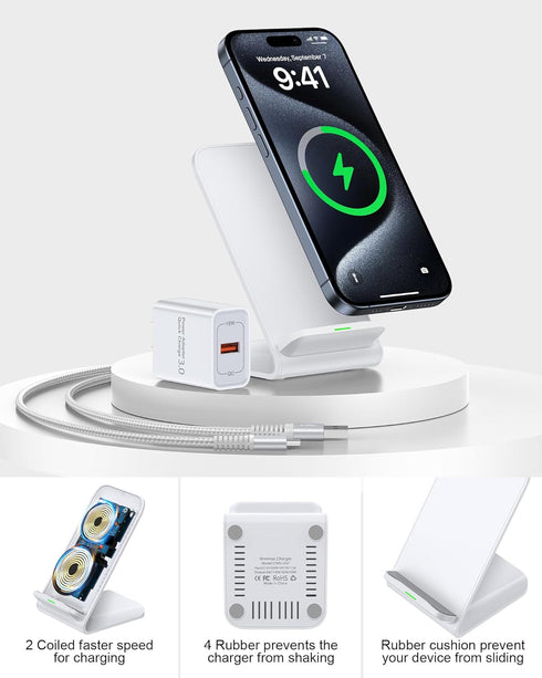 15w Android Wireless Charging Stand for Google Pixel 8 Pro 7 pro 7a 7 6 pro, QI Wireless Charger Station for Samsung Galaxy S24 S23 S22 Ultra Appl...