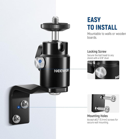 NEEWER 2 Pack E Type Wall Ceiling Mount, Ring Light Wall Mount Bracket with Detachable Ball Head, 5/8" Stud, 1/4" Screw for Flash Strobe Camera Mo...