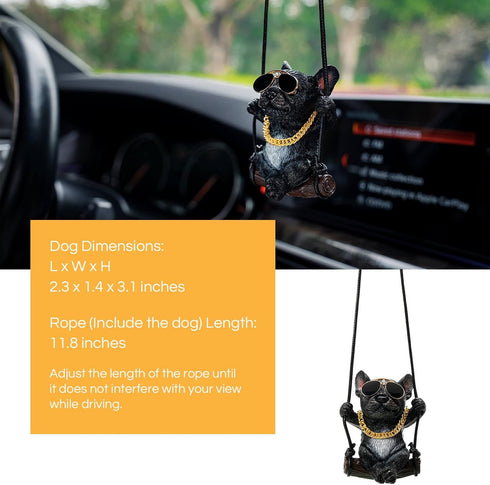 French Bulldog Car Mirror Hanging Accessories Cute Swinging Dog Rear View Mirror Accessories for Men & Women (Black)...