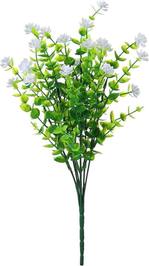 Artificial Plants Flowers Grass Shrubs 8 Pack No Fade Faux Plastic Flowers Outdoor for Vases Farmhouse Garden Porch Patio Office Indoor Wedding De...