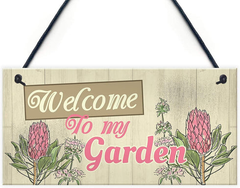 Welcome to My Garden Wood Signs Hanging Plaque Moms Dads Herb Plants Welcome Sign, Gifts for Birthday, Christmas Day 12x6inch(XXQ140)...
