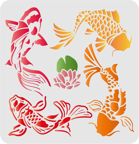 FINGERINSPIRE Koi Lotus DIY Stencils Wall Painting Stencil 11.8x11.8inch Carp Fish Drawing Stencils Reusable Mylar DIY Art Craft Painting Template...
