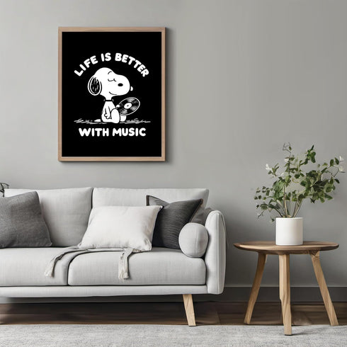Posterizer 1 pcs-Life Is Better With Music-Snoopy Quotes-Kids Room Art-Gift for Girls, Boys, Teens-Gift for Daughter, Son, Kids-decor for Boys, Te...
