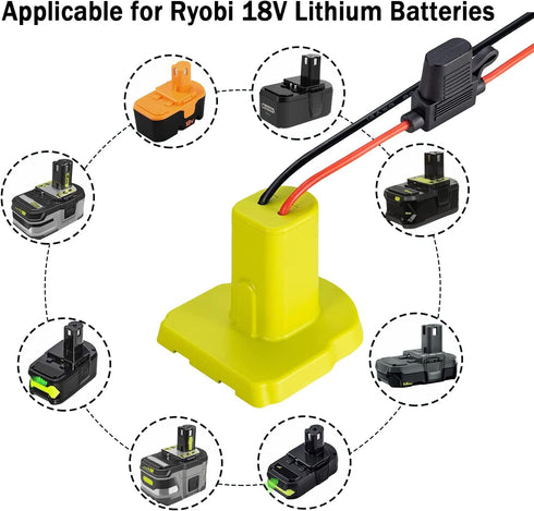 Power Wheel Adapter for Ryobi 18V P108 P107 P102 Battery Conversion Kit with Fuses & Wire Terminals, 12AWG Wire,Power Connector for DIY Ride On Tr...