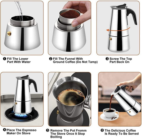 Coffee Maker, Stainless Steel Coffee Pot Percolator Stovetop Espresso Latte Maker Percolator Stove Top Filter Coffee Maker Pot Easy Clean (300ML 6...