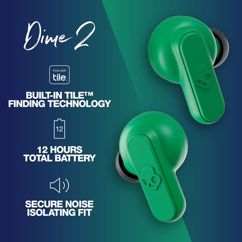 Skullcandy Dime 2 In-Ear Wireless Earbuds, 12 Hr Battery, Microphone, Works with iPhone Android and Bluetooth Devices - Dark Blue/Green...