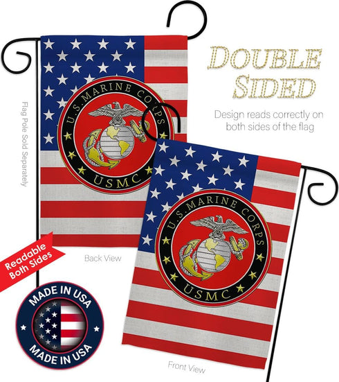 USMC Semper Fi Marine Corps Flag Armed Forces Double-Sided Lawn Decoration Gift House Garden Yard Banner United State American Military Veteran, 1...