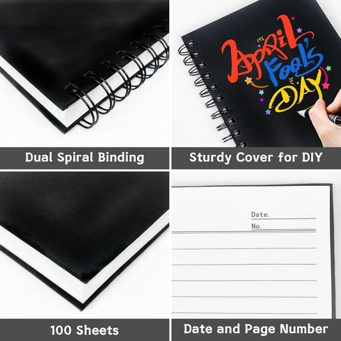 4 Pack Spiral Notebook,A5 Lined Black Journal Notebook 5.62 x 8.4 inches-100 Sheets/200 Pages,100GSM Thick Paper,Hardcover Journals for Writing Wo...