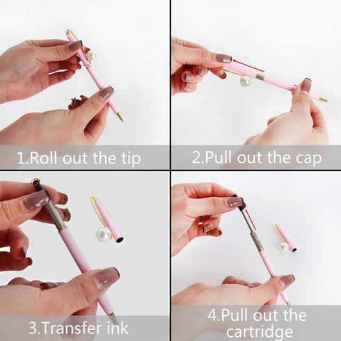 Monique 3 Pcs Pearl Decorative Metal Ballpoint Pen Ball Pen 0.7mm Fine Tip Black Ink Pink...