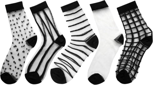 5 Pairs Sheer Socks for Women Black Mesh Ankle Socks Thin Fishnet See Through Socks Summer Casual Crew Socks...