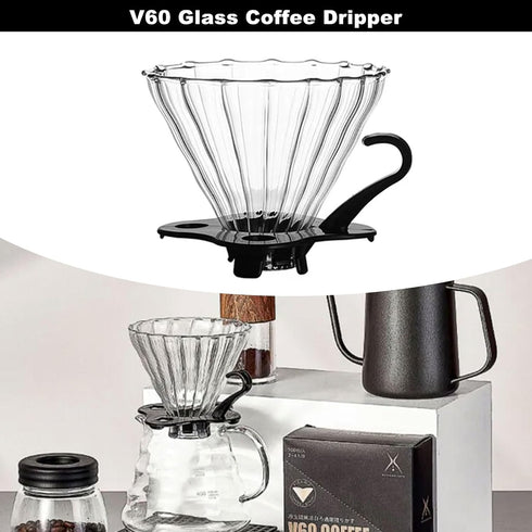 V60 02 Cone Glass Coffee Dripper, 1-4 Cups, Pour Over Coffee Maker, Reusable Coffee Filter Cup, Slow Brewing Accessories for Home, Cafe, Party...