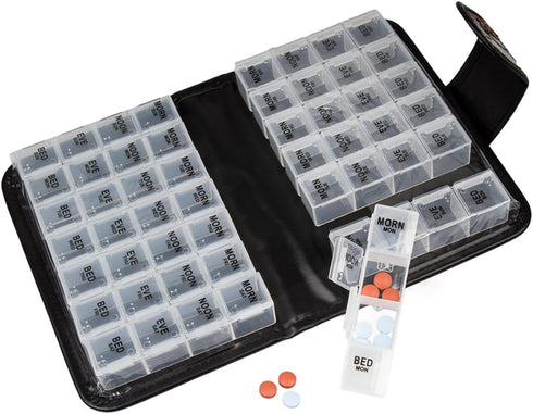 Floral Pill Case Box, 14 Day Pill Holder Pill Container & Medication Organizer, Travel Case - 4 Marked Compartments for Each Day of The Week - Mor...