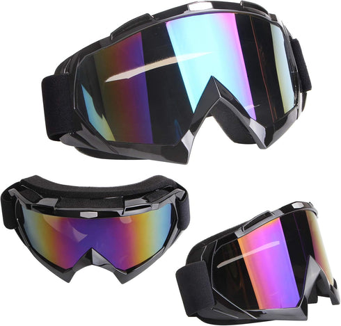 Motorcycle Goggles - Dirt Bike & Motocross Goggles, Windproof & Dustproof, Anti-Scratch, Offroad, PU Resin Frame, Black Frame + Color Lens...
