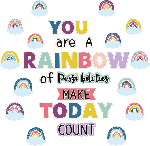 Motivational Rainbow Bulletin Board Cutouts, Happy Sunshine Day Inspirational Positive Classroom Decoration You are a Rainbow of Possibilities Acc...