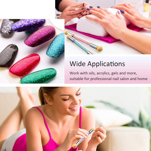 4 Pieces Sponge Nail Brush Picking Dotting Gradient Pen Brush Double Head Sponge Nail Brush Rhinestone Handle Acrylic Nail Painting Brush with 16 ...