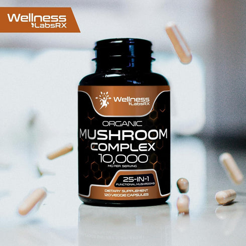 Organic Mushroom Supplement Capsules - 10000mg - 25 in 1 Mushroom Complex Capsules, Lion's Mane mushroom Capsules - Turkey Tail Mushroom Capsules,...