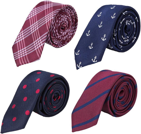 AUSKY 4 PACKS Mens Slim Tie 2 inch Wide Fashion Textured Skinny neckties for Men Boys...