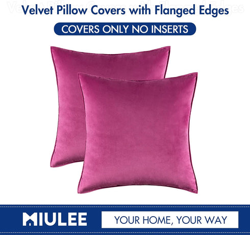 MIULEE Pack of 2 Decorative Velvet Throw Pillow Cover Soft Hot Pink Pillow Cover Soild Square Cushion Case for Spring Sofa Bedroom Car 18x 18 Inch...