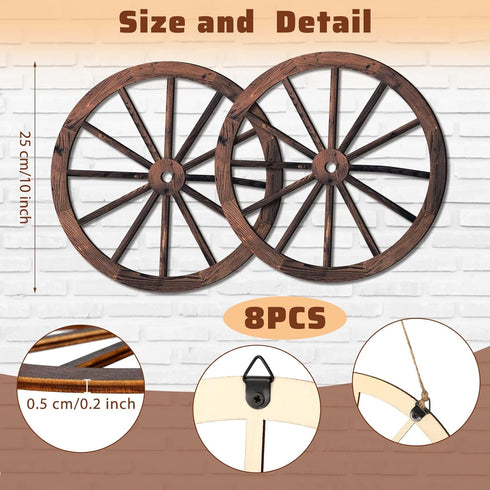 8 Pieces Wooden Wagon Wheel Wall Decor 10 Inches Old Western Wood Wall Art Farmhouse, Rustic Yard Decor Wood Hanging Decorative Wheels for Garden ...
