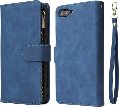 UEEBAI Wallet Case for iPhone 7 Plus iPhone 8 Plus, Premium Vintage PU Leather Magnetic Closure Handbag Zipper Pocket Case Kickstand Card Holder S...