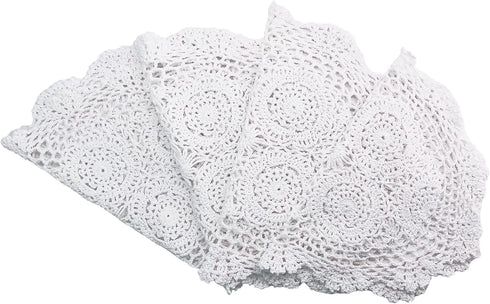 Phantomon Handmade Crochet Cotton Lace Placemats Doilies Cloth Crochet Coasters, Pack of 4, Oval Shape, White, 12 x 17 inch (White)...