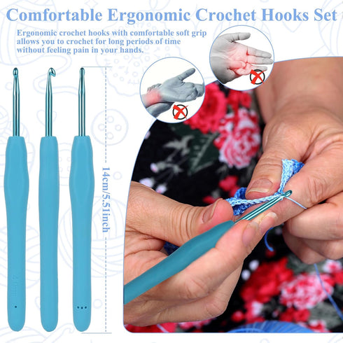 Coopay Crochet Set for Beginners, Crochet Hooks Ergonomic Soft Grip 2mm-6mm Metal Crochet Hook for Crochet Yarn, 19PCS Crochet Needles Set with St...