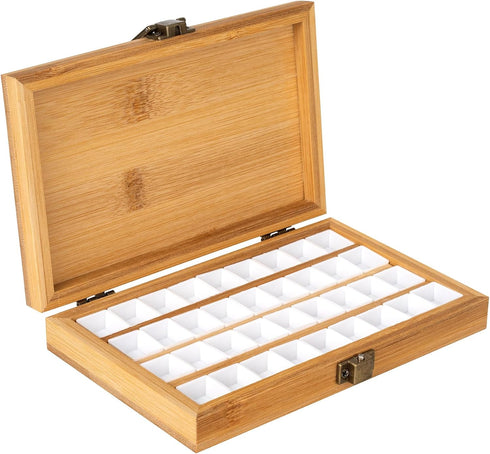 4X6 Inch Bamboo Watercolor Paint Palette 36 Empty Half Pans Wooden Travel Box Case for Acrylic Gouache Painting Amateur Hobbyists Painting Artists...
