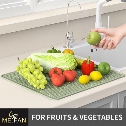 ME.FAN Silicone Dish Drying Mat for Kitchen Counter, Dish Drying Pad for Sink, Refrigerator or Drawer, Countertop Protection Pad L - 18''×16'' - D...