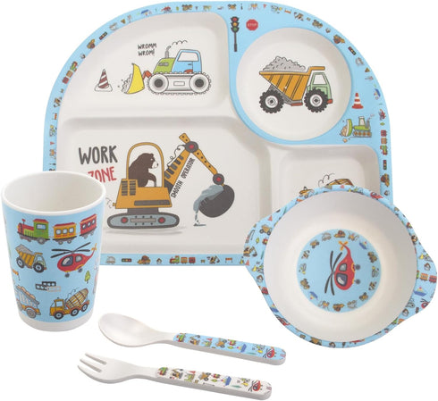 Kids Feeding Set 5 Pcs, Tableware Set for Toddlers Includes Plate Bowl Cup Fork and Spoon Utensil Flatware, Kids Flatware Set Dishwasher Safe, BPA...